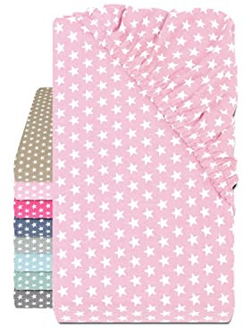 Emily´s Check Baumwolle Spannbettlaken - Sternen im Alloverdesign 445.511, 70 x 140-150 cm, rosa