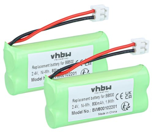 vhbw 2X Akku Ersatz für 60AAAH2BMJ | BC102906, 87C, BT-34H, T377 für schnurlos Festnetz Telefon (800 mAh, 2,4 V, NiMH) Grün