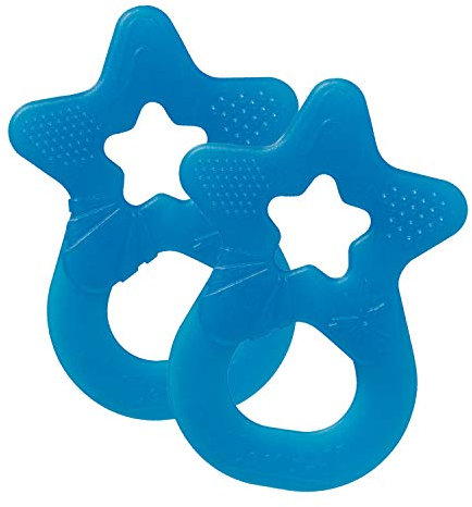 dentistar Beißring 2er-Set – Teether für Babys & Kleinkinder ab 3 Monate – Baby Beißring mit Griff aus weichem Material zur Zahnungshilfe & Massage – Made in Germany – Blau