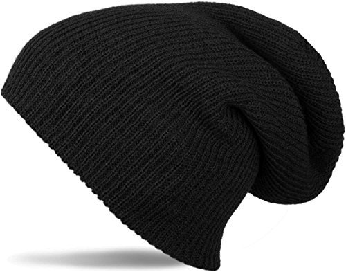 styleBREAKER Beanie Mütze, Slouch, überlange Strickmütze, doppelt gestrickt, warm, Unisex 04024004, Farbe:Schwarz