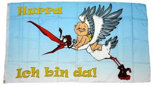Fahne/Flagge Hurra ich Bin da! Baby 90 x 150 cm