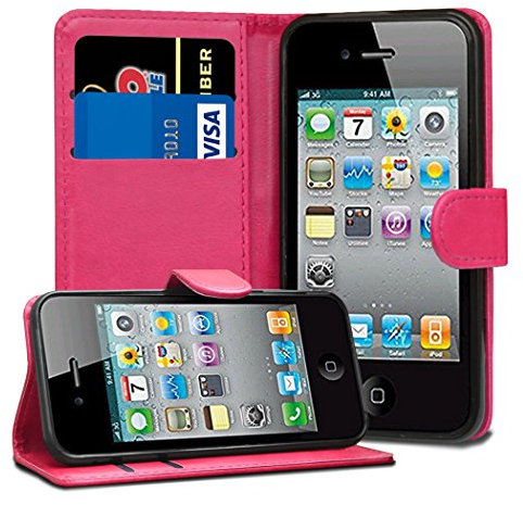 TypeandColor® Pink Leather Flip Wallet Slim Case Cover Pouch With Card Holder For Apple iPhone 4 4S 4G and Screen Protector With Polishing Cloth And Stylus Pen
