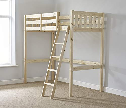 Short Bed - Loft Bunk Bed with mattress - 2ft 6 x 5ft 9 small single wooden high sleeper bunkbed - VERY STRONG -