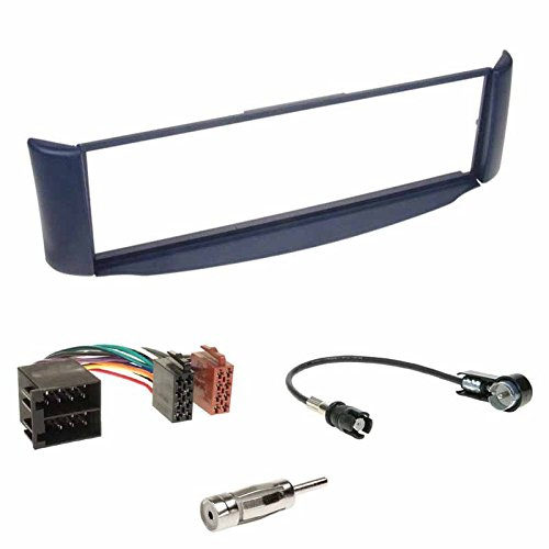 Einbauset : Autoradio 1-DIN Blende Einbaurahmen Radioblende blau + ISO Radio Verlängerung KFZ Kabel Adapter Radioadapter + Antennenadapter für Smart ForTwo (BR 450) 10/1998-02/2007