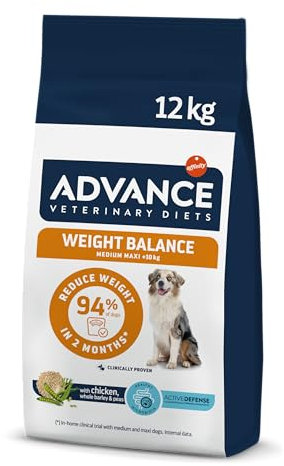 Advance Veterinary Diets Weight Balance Medium & Maxi - Croquettes pour Chiens avec des Problèmes de surcharge pondérale - 12kg
