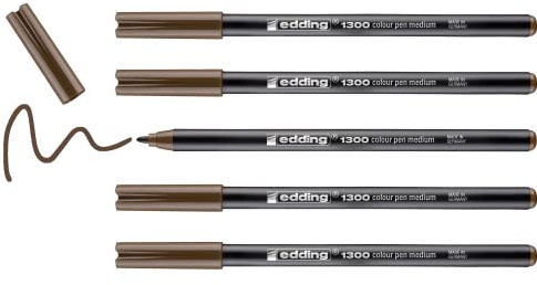 edding 1300 colour pen medium - sepia - 5 pens - round nib 2 mm - felt pen for drawing and writing - felt pen for school, mandalas, bullet journals