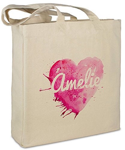 Stofftasche mit Namen Amelie - Motiv Painted Heart - Farbe beige - Stoffbeutel, Jutebeutel, Einkaufstasche, Beutel