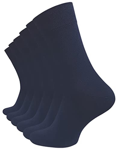 VCA 6 Paar Herren Diabetiker Socken, Ohne Gummibund, Baumwolle, handgekettelte druckfreie Spitze (39/42, marineblau)