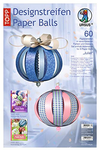 Ursus 23440099 - Designstreifen Paper Balls Juliet, Material für bis zu 8 Paper Balls, Durchmesser ca. 10 cm, 60 Streifen mit Zubehör, ideal zum Basteln von individuellen Weihnachtskugeln