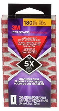 3M Pro Grade Präzisions-Staubkanalblock-Schleifschwamm, Körnung 180, fein, 2503TRI-180-CH, 11,4 x 6,4 x 2,5 cm, 12 Stück