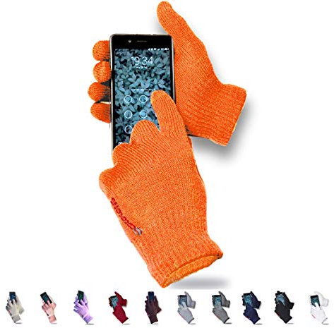 AXELENS Touchscreen Winter Handschuhe Damen Herren Warme Wollhandschuhe Winterhandschuhe Innerseite Stricken Fleece für Smartphones Telefon Handy Bequem mit Geschenkbox inklusive! ORANGE