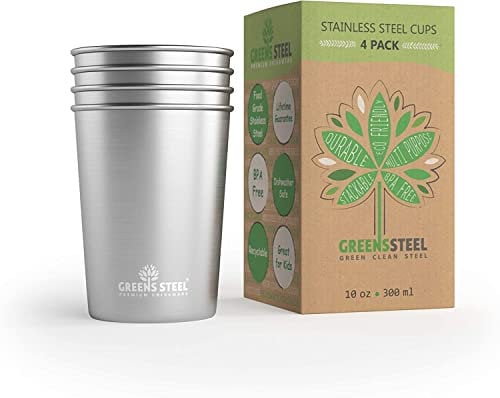 Greens Steel Tazza Acciaio Inox per Bambini 300 ml I Tazze Metallo Premium I Bicchieri Riutilizzabili Senza BPA I Set Tazze Impilabili I Ideali per Bambini, Ufficio I Antigraffio, Antiscivolo, Non Sbiadiscono