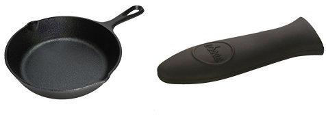 Lodge 20.32 cm / 8 inch Pre-Seasoned Cast Iron Round Skillet / Frying Pan & Classic Silicone Hot Handle Holder, Black, Inquiries-by email