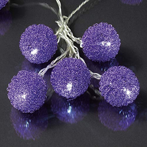 hellum LED Lichterkette mit Metallbällen lila 20 LED weiß, 285cm Lichtlänge, Indoor, Transformator, 5m Zuleitung, 576337