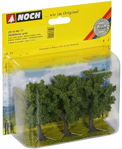 NOCH® Obstbäume, grün, 3 Stück, 8 cm hoch für Modellbau in den Spurweiten H0, TT