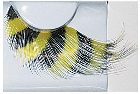 Eulenspiegel 001059 - Künstliche Wimpern, Gelbe Federn mit schwarzen Streifen, 1 ml Spezial-Wimpernkleber, Anleitung, für Karneval, Mottoparty