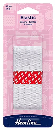 Hemline General Purpose Knitted Elastic – 40mm x 1m White For Sportswear, Tracksuits & Garments Soft, Stretchy Polyester Elastic for Versatile and Durable