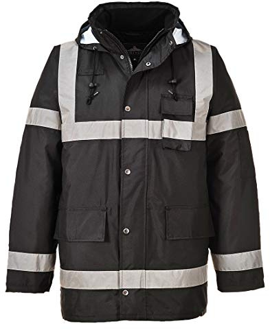 Portwest US433 Iona Lite Traffic Jacket Long Sleeve Thermal Hooded | Black, 3X Large, EN 343, Regular Fit, 300D Oxford Polyester, Double PU Coated, Stain Resistant, Waterproof with Taped Seams