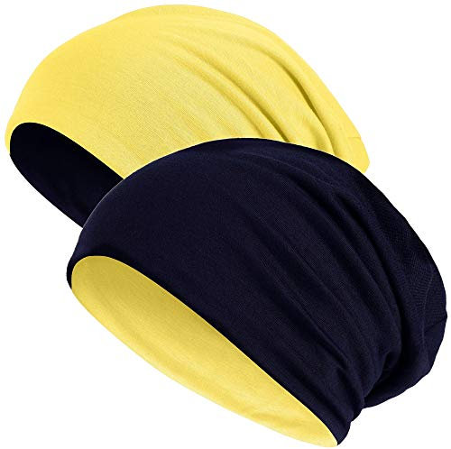 Hatstar®2in1 Reversible Unisex Beanie | Damen und Herren Mütze | Übergangsmütze für Frühling und Sommer | SoftTouch Poly - Baumwolle | leicht & weich (2 in 1 gelb/schwarz)