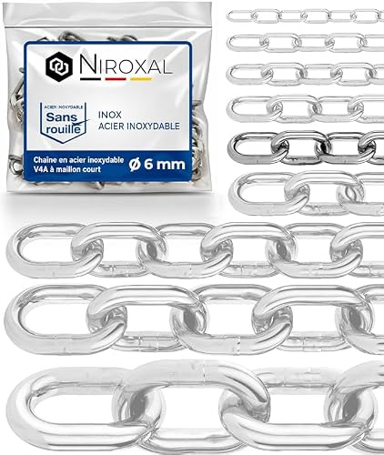 20-metri 6-mm di spessore catena in acciaio inossidabile inox V4A a maglia corta da NietFullThings in un unico pezzo catena di ancoraggio DIN 5685 DIN 766 20-m