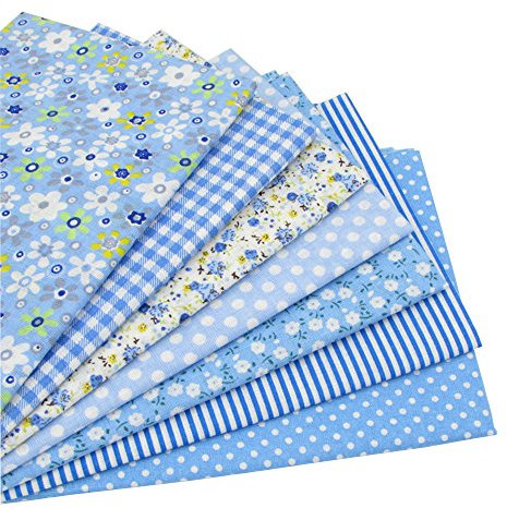 7 Stueck Baumwollstoff Meterware Stoffpaket 50 x 50cm DIY Patchwork Stoffe Kunsthandwerk 100% Baumwolle Baumwolltuch (Blau)