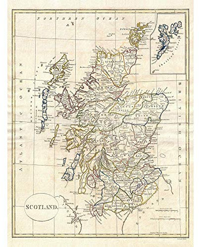 Wee Blue Coo 1799 Clement Cruttwell Map Scotland Vintage Art Print Poster Wall Decor Kunstdruck Poster Wand-Dekor-12X16 Zoll