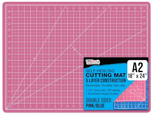 U.S. Art Supply 18 x 24 Self-Healing Cutting Mat 5-Ply - Double-Sided Pink/Blue Craft Mat, Non-Slip Cutting Mats for Crafts, Sewing, Quilting, Scrapbooking
