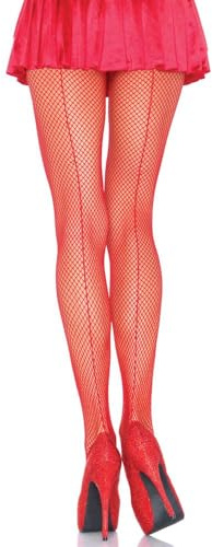 Leg Avenue Women's Fishnet Tights with Backseam, Red, One Size
