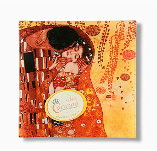 Carmani - Plaque de Verre carrée imprimé avec Klimt Le Baiser est