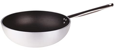 Pentole Agnelli ALSA2111WPS28 Linea Alluminio 5mm Platinum Wok con Fondo Piano, 28 cm, Acciaio, Argento
