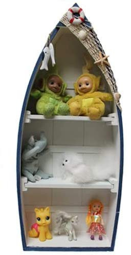 Yudu Rega Boot Form Schiff Bootregal Fischernetz Muscheln Maritime Deko H:61 cm