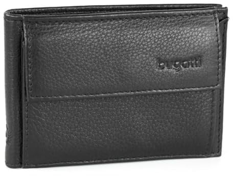 bugatti Sempre Geldbörse Herren Leder 4CC – Portemonnaie Herren Querformat Schwarz – Geldbeutel Portmonee Wallet Brieftasche Männer Portmonaise
