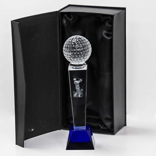 Longridge Crystal Golf Trophy with Golf Ball - Clear, 180 mm