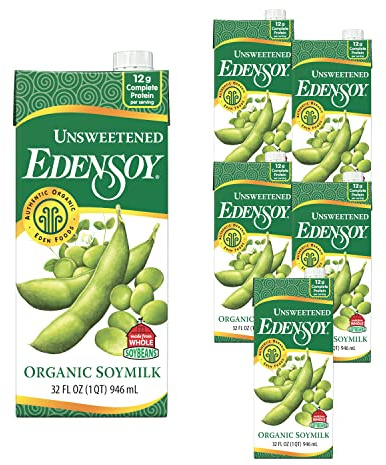 Edensoy Unsweetened Eden Organic Soymilk, Non-GMO, USA Whole Soy (Soya) Milk, Non-Dairy, Vegan, Plain, Shelf Stable, 32 oz (6-Pack)
