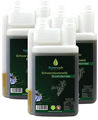 Naturzade Schwarzkümmelöl für Pferde & Hunde, 3 Liter ( 3 x 1 Liter ) Dosierflasche, kaltgepresst mühlenfrisch direkt vom Hersteller