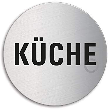 Schild Küche Ø 75 mm Türschild aus Edelstahl fein-matt gebürstet selbstklebend 39244