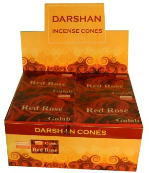 Cônes d'encens Darshan Red Rose Parfum Rose Rouge 12 boîtes avec coupelle pour cône d'encens