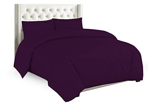 Sapphire Collection Plain Duvet Cover With Pillow Cases Non Iron Percale Quilt Cover Bedding Bedroom Set (Double, Plum)