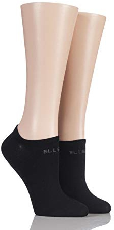 ELLE Ladies Plain Patterned and Striped Bamboo No Show Socks Pack of 2 Black 4-8