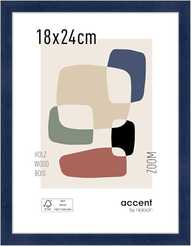 accent by nielsen Holz Bilderrahmen Zoom, 18 x 24 cm, Dunkelblau | Holz Fotorahmen im Hoch- & Querformat zum Auftstellen und Aufhängen Dunkelblau matt Echtglas