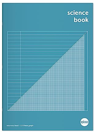 Rhino A4 Exercise Book, 64-Page / 8mm Lined with Margin & 10mm Graph Ruling Reverse Paper Notebook, 1-Pack, Office & School Stationery Supplies, Green