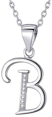 Morella Damen Halskette Silber mit Buchstabe B Anhänger 925 Silber rhodiniert mit Zirkoniasteinen weiß 45 cm