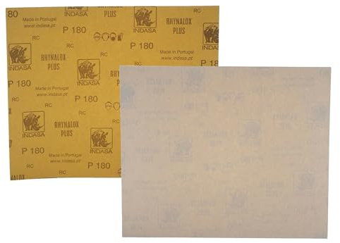 Indasa Rhynalox Plusline Production Paper P180 grit Sand Paper x 10 Sheets Automotive Refinishing Sandpaper Sanding Paper Sheets Solid 230mm x 280mm System
