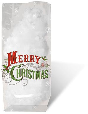 Ursus 5890000 - Geschenk Bodenbeutel, Frohe Weihnachten, 10 Stück, aus lebensmittelechter Folie, ca. 11,5 x 19 cm, transparent, bedruckt, ideal für kleine Überraschungen