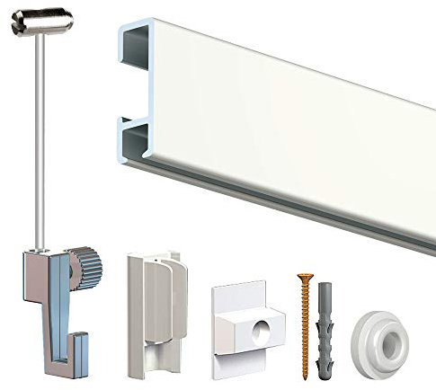 Bilderschienen, Galerieschienen Komplett-Set in weiß, 8m Länge und erweiterbar - Wandgestaltung mit Bildern und Fotos, Bilderhaken inklusive