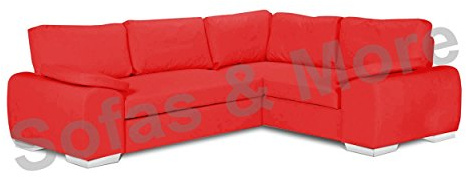 Sofas and More ENZO - CORNER SOFA BED WITH STORAGE - FAUX LEATHER - RIGHT HAND SIDE ORIENTATION (RED)