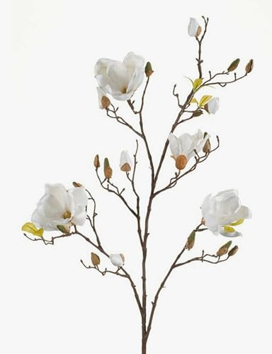 artplants.de Kunstblume Magnolienzweig LILO, 4 Blüten, Knospen, Creme - weiß, 110cm - Seidenblumen Magnolie - Kunstzweig