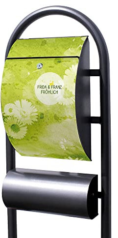 Banjado® Stand Briefkasten in Hammerschlag-Optik in Größe 150x47x22cm mit Motiv WT Kamille Grün - Briefkasten mit Standfuß/Postkasten freistehend als Standbriefkasten mit Zeitungsfach
