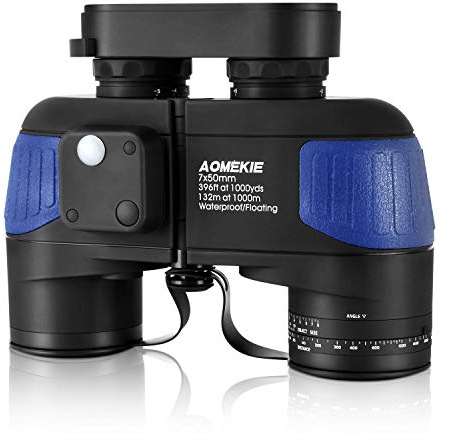 Aomekie Fernglas mit Nachtsicht Entfernungsmesser und Kompass 7X50 Militär Fernglas Marine BAK4 FMC Wasserdicht für Kinder Erwachsene mit Tasche und Gurt