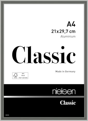 nielsen Bilderrahmen, 21 x 29,7 cm (A4), Aluminium, Grau glanz, Dokumentenrahmen zum Aufhängen im Hoch- & Querformat, Echtglas, Classic